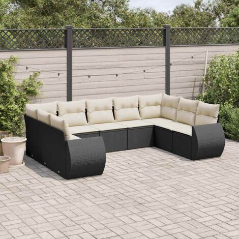 vidaXL Salon de jardin 9 pcs avec coussins noir résine tressée (1/3)