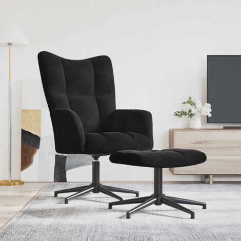 Chaise de relaxation avec tabouret Noir Velours vidaXL (1/5)