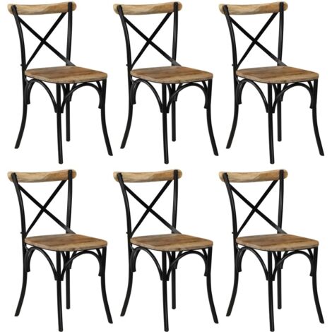 vidaXL Chaises à dossier croisé lot de 6 noir bois de manguier massif