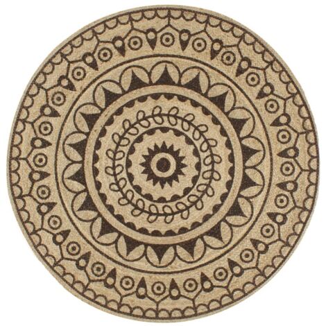 Tapis fait à la main Jute avec imprimé marron foncé 90 cm vidaXL