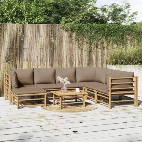 Salon de jardin 8 pcs avec coussins taupe bambou vidaXL