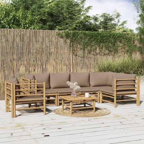 Salon de jardin 7 pcs avec coussins taupe bambou vidaXL