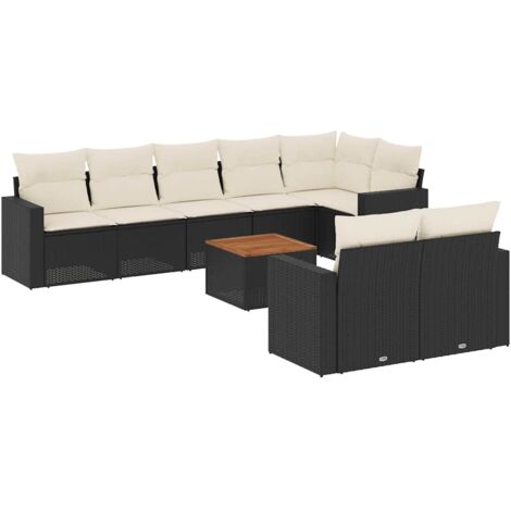 Salon de jardin 9 pcs avec coussins noir résine tressée vidaXL (1/5)