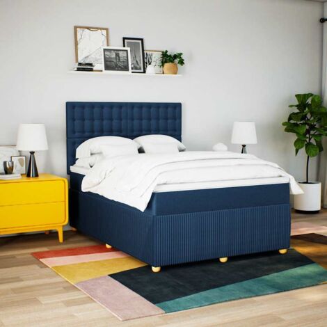 vidaXL Sommier à lattes de lit avec matelas Bleu 160x200 cm Tissu (1/5)