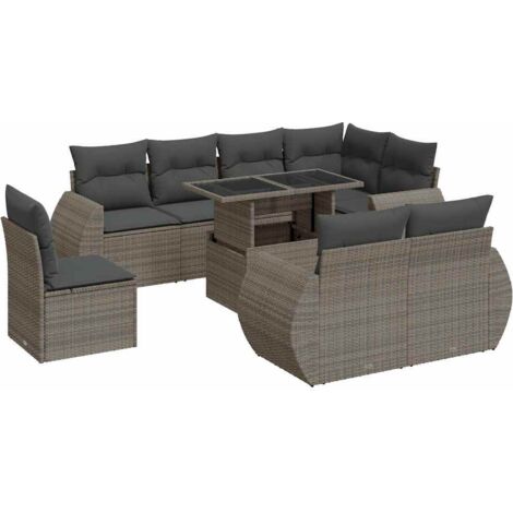 Salon de jardin 9 pcs avec coussins gris résine tressée vidaXL (1/5)