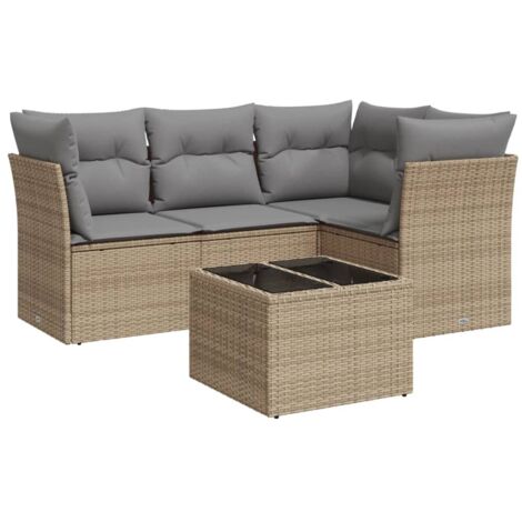 Salon de jardin avec coussins 5 pcs beige résine tressée vidaXL (1/3)