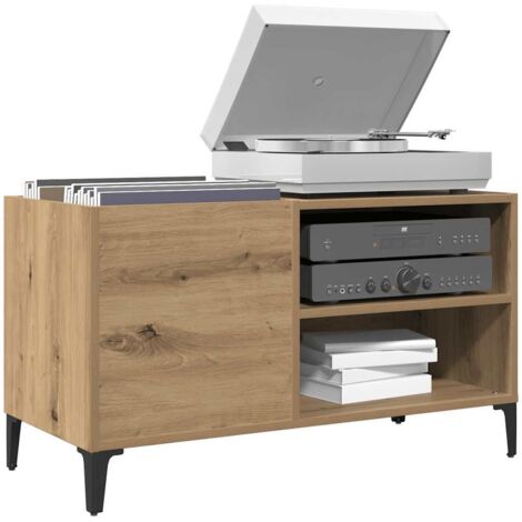 Vidaxl – Armoire à disques chêne artisanal 84,5x38x48 cm – Bois d'ingénierie – Pieds métalliques – Meuble de rangement vinyles