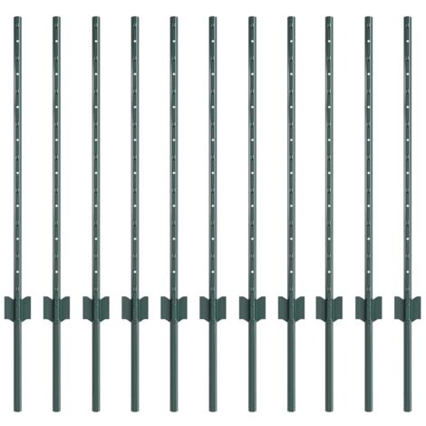 Poteaux de clôture 11 pcs Vert 80 cm Acier vidaXL