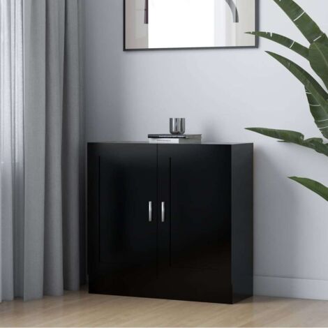 Vidaxl – Bibliothèque noire 82,5x30,5x80 cm – Bois d'ingénierie – 2 compartiments avec portes – Rangement élégant pour livres et objets décoratifs