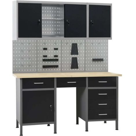 Vidaxl – Établi avec 4 panneaux muraux et 2 armoires – Acier et aggloméré – Dimensions 160 x 60 x 85 cm – Charge maximale 500 kg