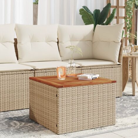Vidaxl – Table de jardin beige 55x55x37 cm – Résine tressée et bois d'acacia – Résistante aux intempéries – Facile à nettoyer
