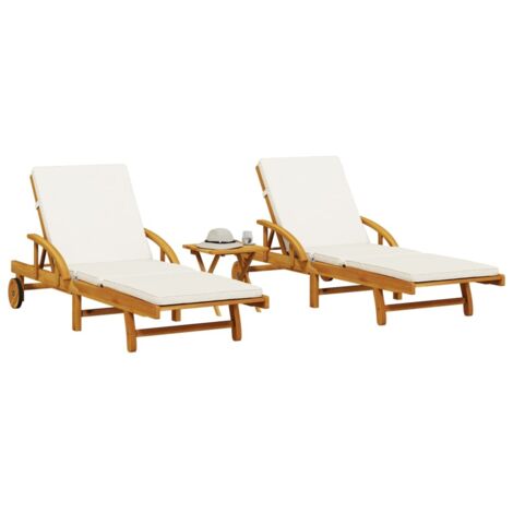 Chaises longues lot de 2 avec table bois massif d'acacia vidaXL (1/5)