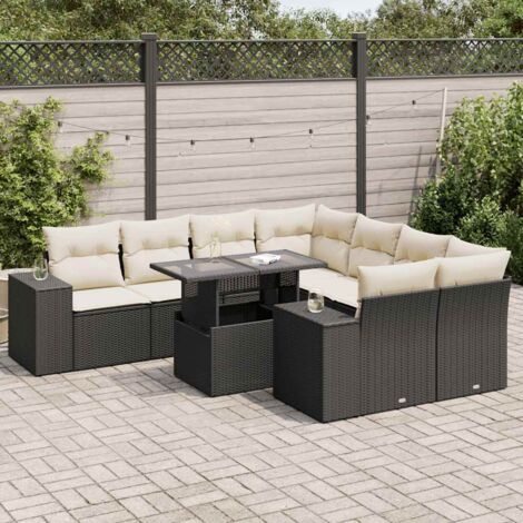 vidaXL Salon de jardin 9 pcs avec coussins noir résine tressée (1/5)