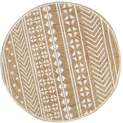 vidaXL Tapis fait à la main Jute avec imprimé blanc 150 cm