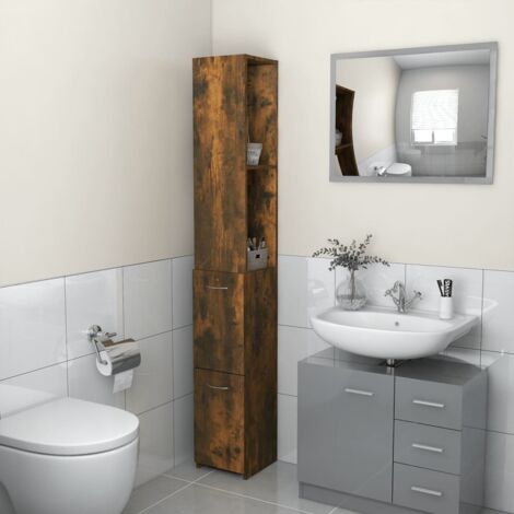 Armoire de bain chêne fumé 25x26,5x170 cm bois d'ingénierie vidaXL