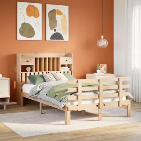 Lit bibliothèque sans matelas 135x190 cm bois de pin massif vidaXL (1/5)