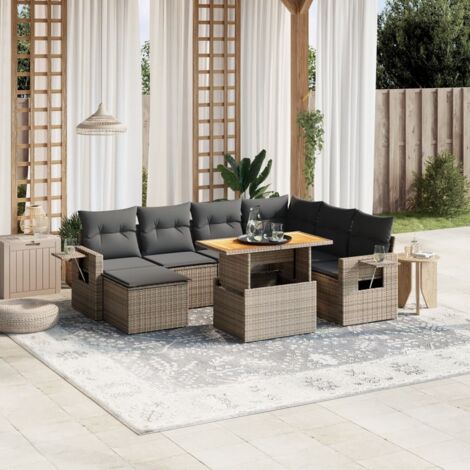 vidaXL Salon de jardin 8 pcs avec coussins gris résine tressée (1/3)