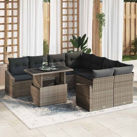 vidaXL Ensemble de canapé de jardin 9 pcs Gris Poly rotin (1/5)