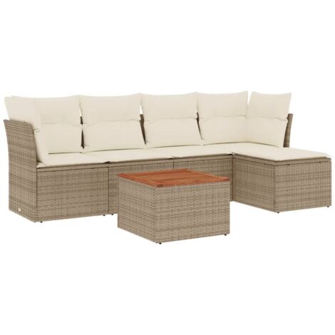 vidaXL Salon de jardin avec coussins 6 pcs beige résine tressée (1/5)