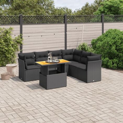 Salon de jardin 7 pcs avec coussins noir résine tressée vidaXL (1/3)