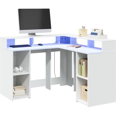vidaXL Desk with LED Lights White 130x130x91 cm Engineered Wood (1/5)