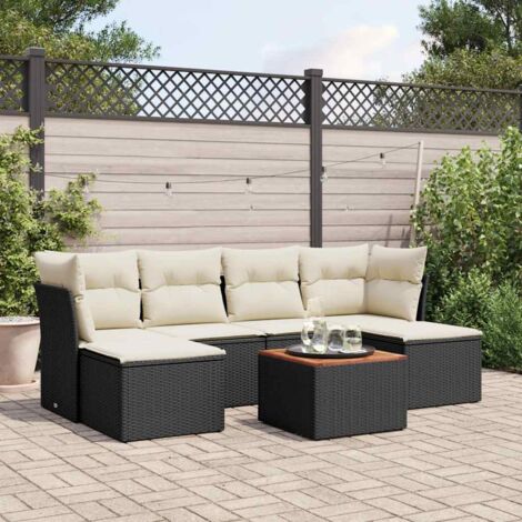 Salon de jardin 7 pcs avec coussins noir résine tressée vidaXL (1/5)