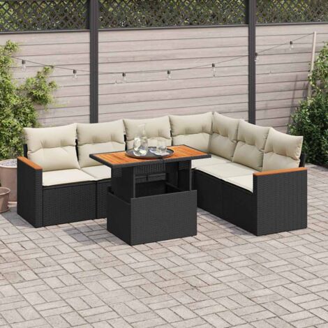 vidaXL Salon de jardin avec coussins 7 pcs noir résine tressée acacia (1/5)
