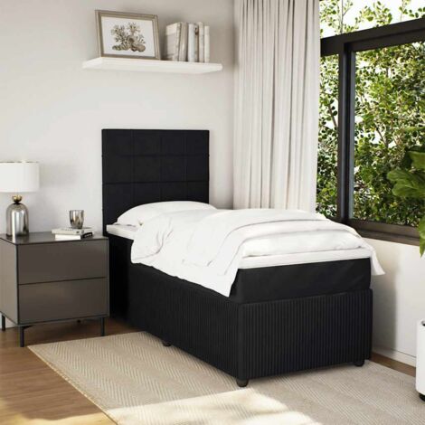 vidaXL Sommier à lattes de lit avec matelas Noir 90x190 cm Velours (1/5)
