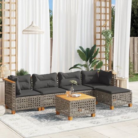 vidaXL Salon de jardin 6 pcs avec coussins gris résine tressée (1/5)