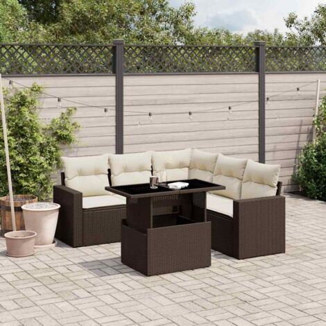 vidaXL Salon de jardin avec coussins 6 pcs marron résine tressée (1/5)