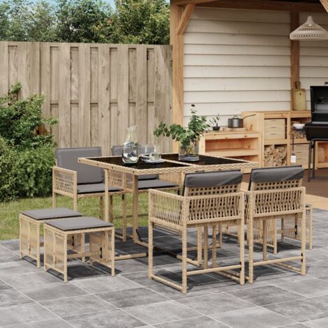 vidaXL 9 Piece Garden Dining Set with Cushions Mix Beige Poly Rattan (1/5)