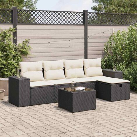 vidaXL 6 Piece Garden Sofa Set with Cushions Black Poly Rattan (1/5)