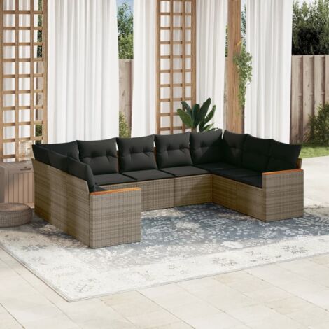 vidaXL Salon de jardin 9 pcs avec coussins gris résine tressée (1/5)