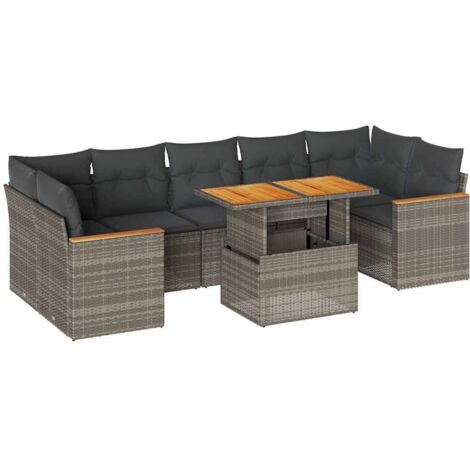 vidaXL Salon de jardin avec coussins 8 pcs gris résine tressée acacia (1/5)