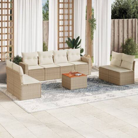 vidaXL Salon de jardin avec coussins 9 pcs beige résine tressée (1/5)