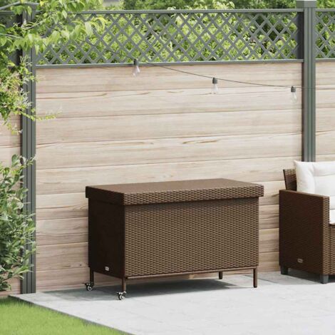 vidaXL Garden Storage Box with Wheels Brown 110x55x73 cm Poly Rattan