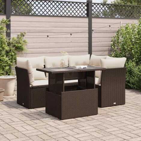 vidaXL Salon de jardin avec coussins 5 pcs marron résine tressée (1/5)