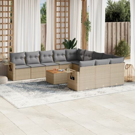 vidaXL Salon de jardin et coussins 12 pcs mélange beige résine tressée (1/3)