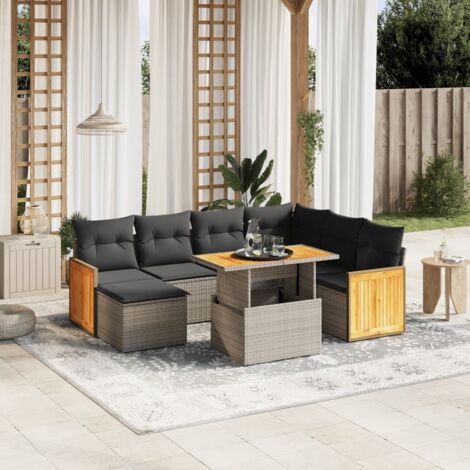 Salon de jardin 8 pcs avec coussins gris résine tressée vidaXL (1/3)