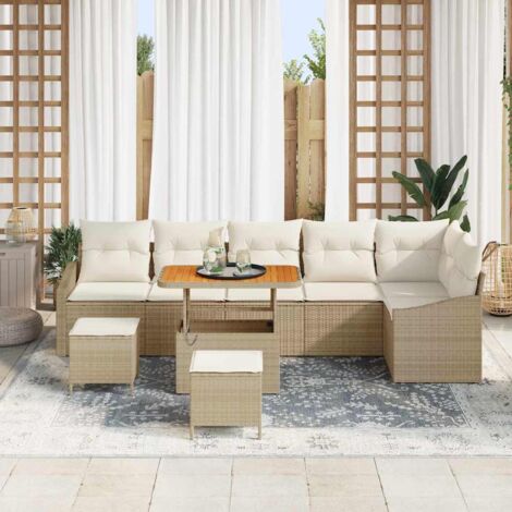 vidaXL Ensemble de canapé de jardin avec coussin 9 pcs Beige et crème (1/5)
