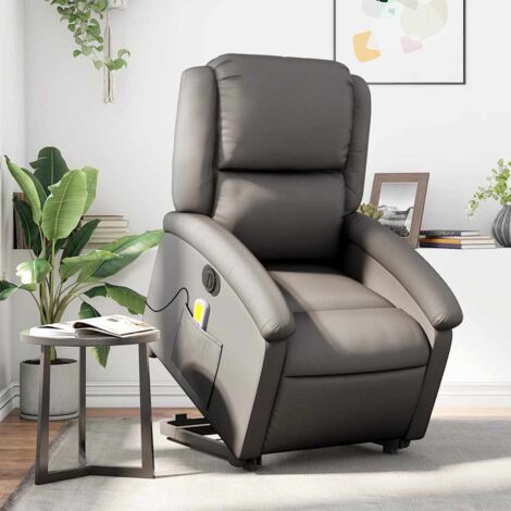 Fauteuil inclinable de massage électrique gris cuir véritable vidaXL (1/5)
