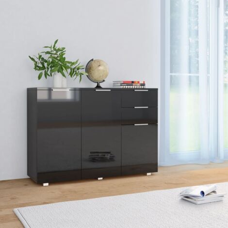 Vidaxl – Buffet noir brillant 107x35x80,5 cm – Bois d'ingénierie avec finition brillante – 2 tiroirs et 3 portes – Capacité de charge 60 kg