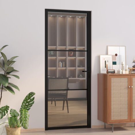 Vidaxl – Porte coulissante intérieure 83x201,5 cm en verre trempé noir – Cadre aluminium – Épaisseur 5 mm – Installation facile dans cadre bois