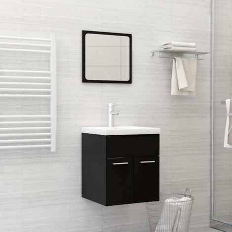 Vidaxl – Ensemble de meubles de salle de bain 2 pièces – Armoire avec miroir – Aggloméré noir – Rangement optimisé pour salle de bain