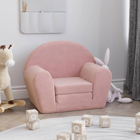 Vidaxl – Canapé-lit enfant pliable rose en peluche douce – Design 2 en 1 – Housse amovible et lavable – Confort optimal pour lecture et sieste