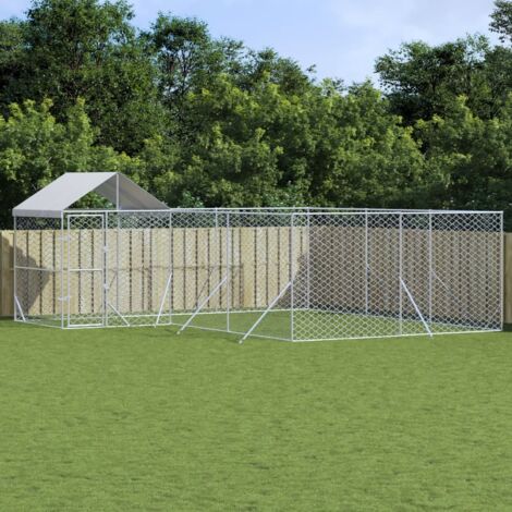 Chenil d'extérieur pour chiens avec toit argenté 6x6x2,5 m vidaXL
