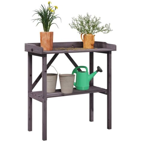 vidaXL Plant Table with Shelf Grey 78x38x82,5 cm Solid Wood Fir