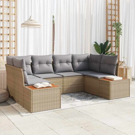 vidaXL Ensemble de canapé de jardin 6 pcs Beige Poly rotin (1/5)