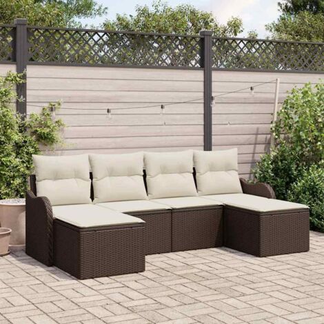 vidaXL Ensemble de canapé de jardin 6 pcs Marron et blanc Poly rotin (1/5)