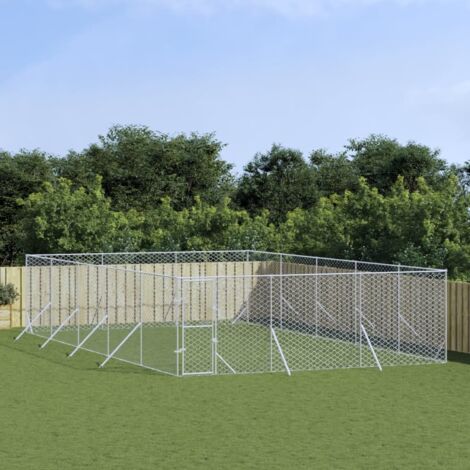 Chenil d'extérieur pour chiens argenté 6x10x2 m acier galvanisé vidaXL